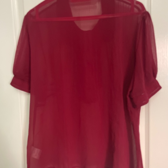 Sheer Rasberry Crepe Blouse with Front Ruffle - Picture 3 of 6